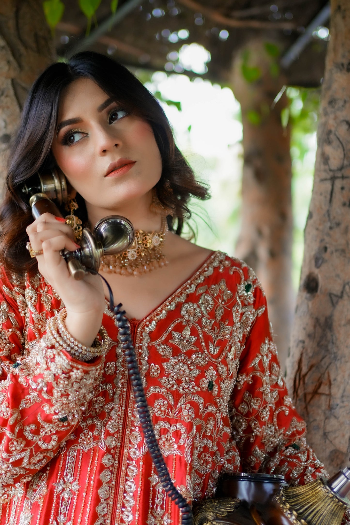 Hand-Embellished Shesha Silk Shirt with Crushed Sharara – Zardozi, Resham & Crystal Detailing