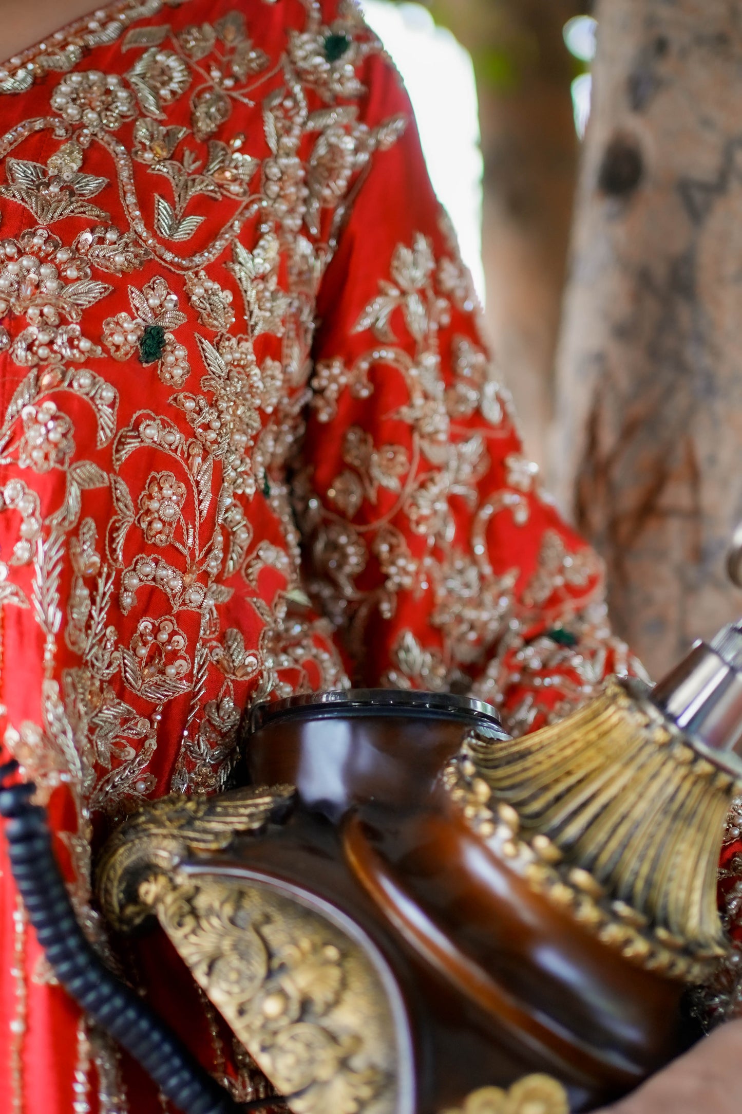 Hand-Embellished Shesha Silk Shirt with Crushed Sharara – Zardozi, Resham & Crystal Detailing