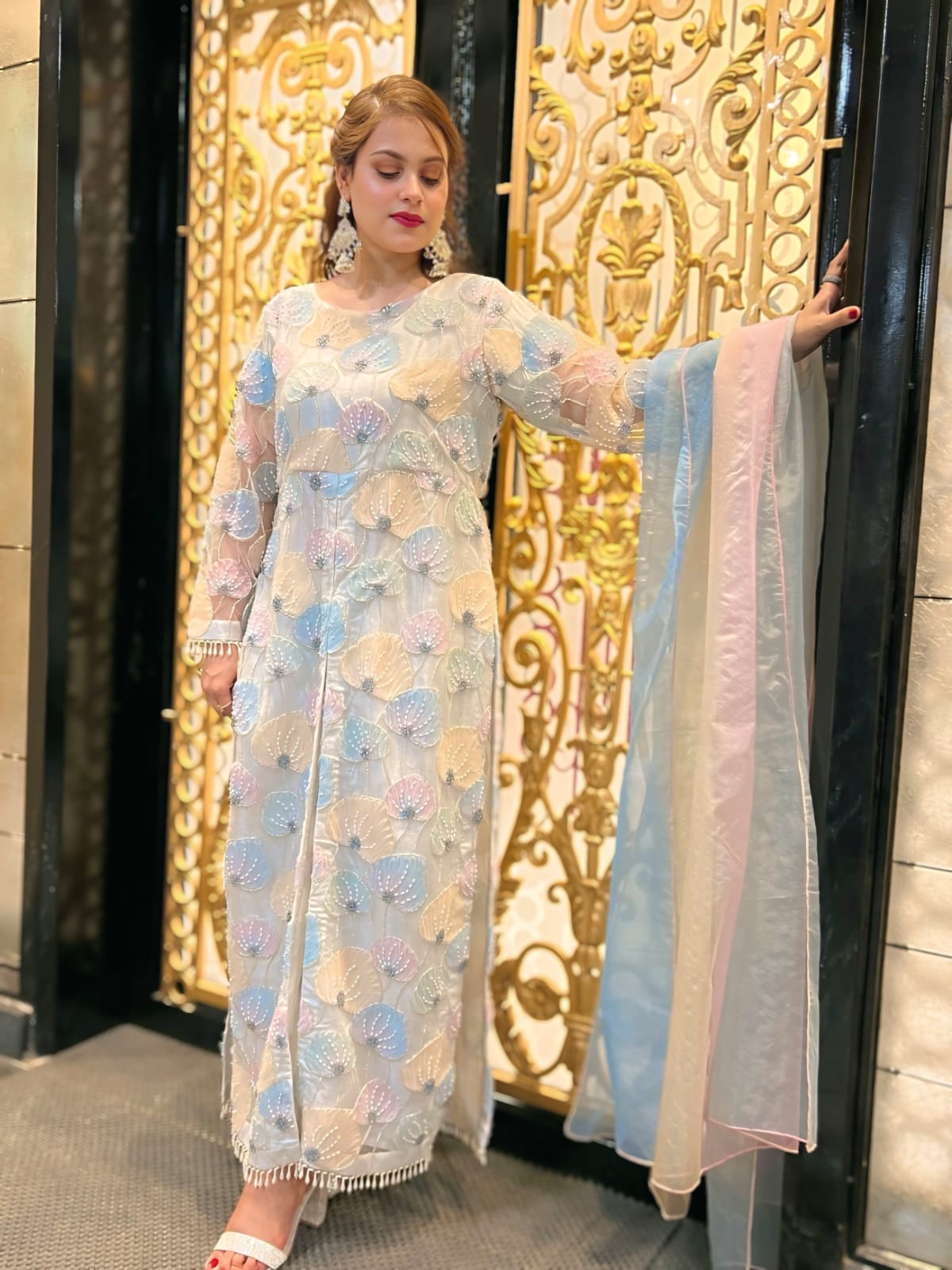 Exquisite Embroidered Net Wedding Dress – A Vision in Elegance