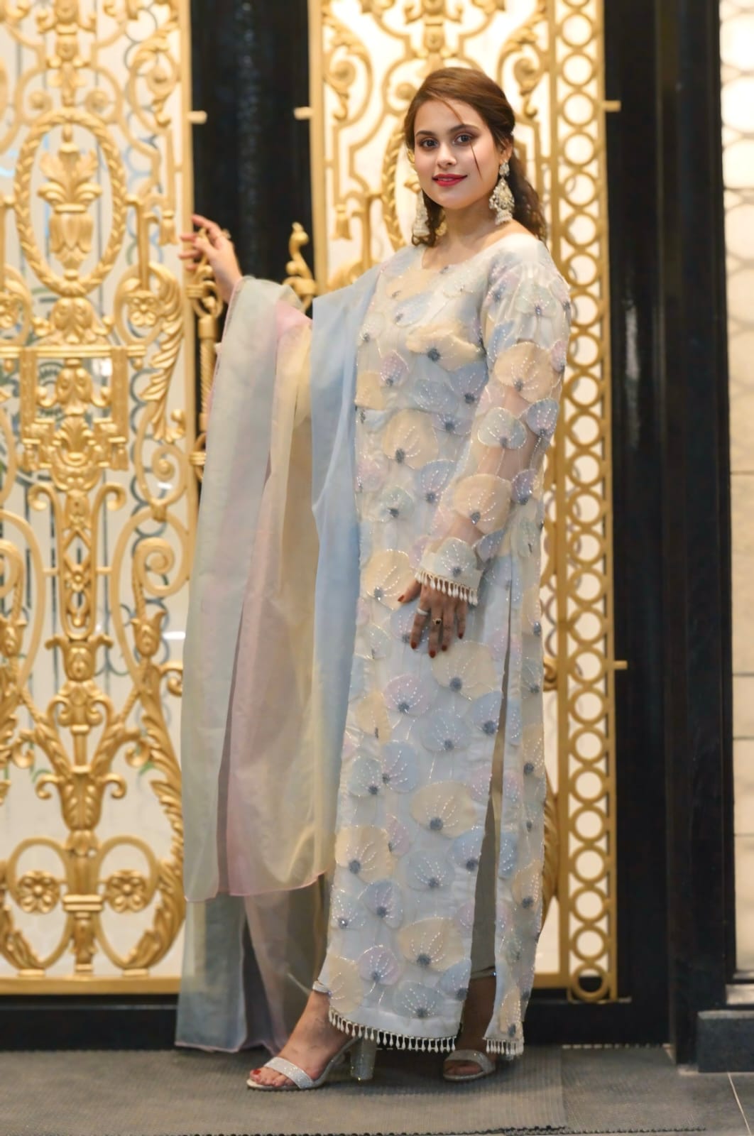 Exquisite Embroidered Net Wedding Dress – A Vision in Elegance