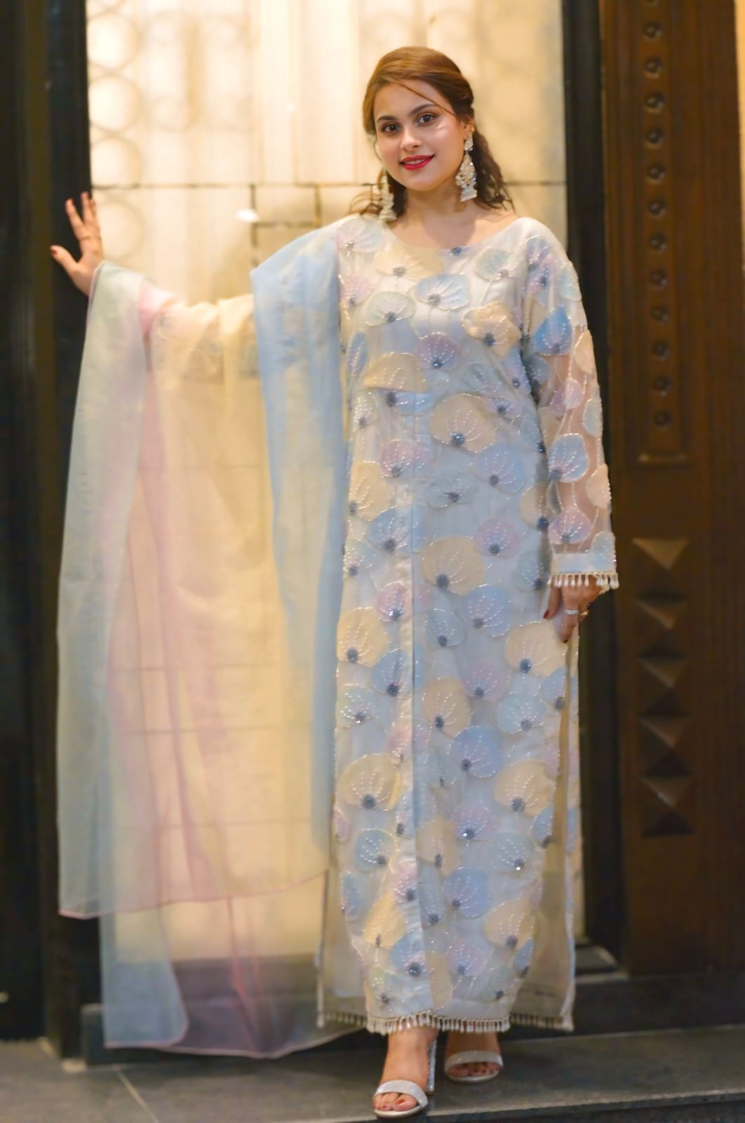 Exquisite Embroidered Net Wedding Dress – A Vision in Elegance