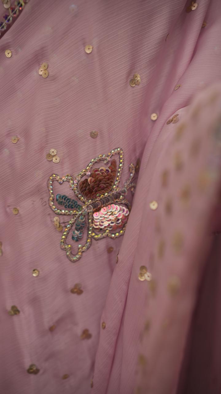 Elegant Saree with Stone-Embellished Blouse & Butterfly Pallu Design