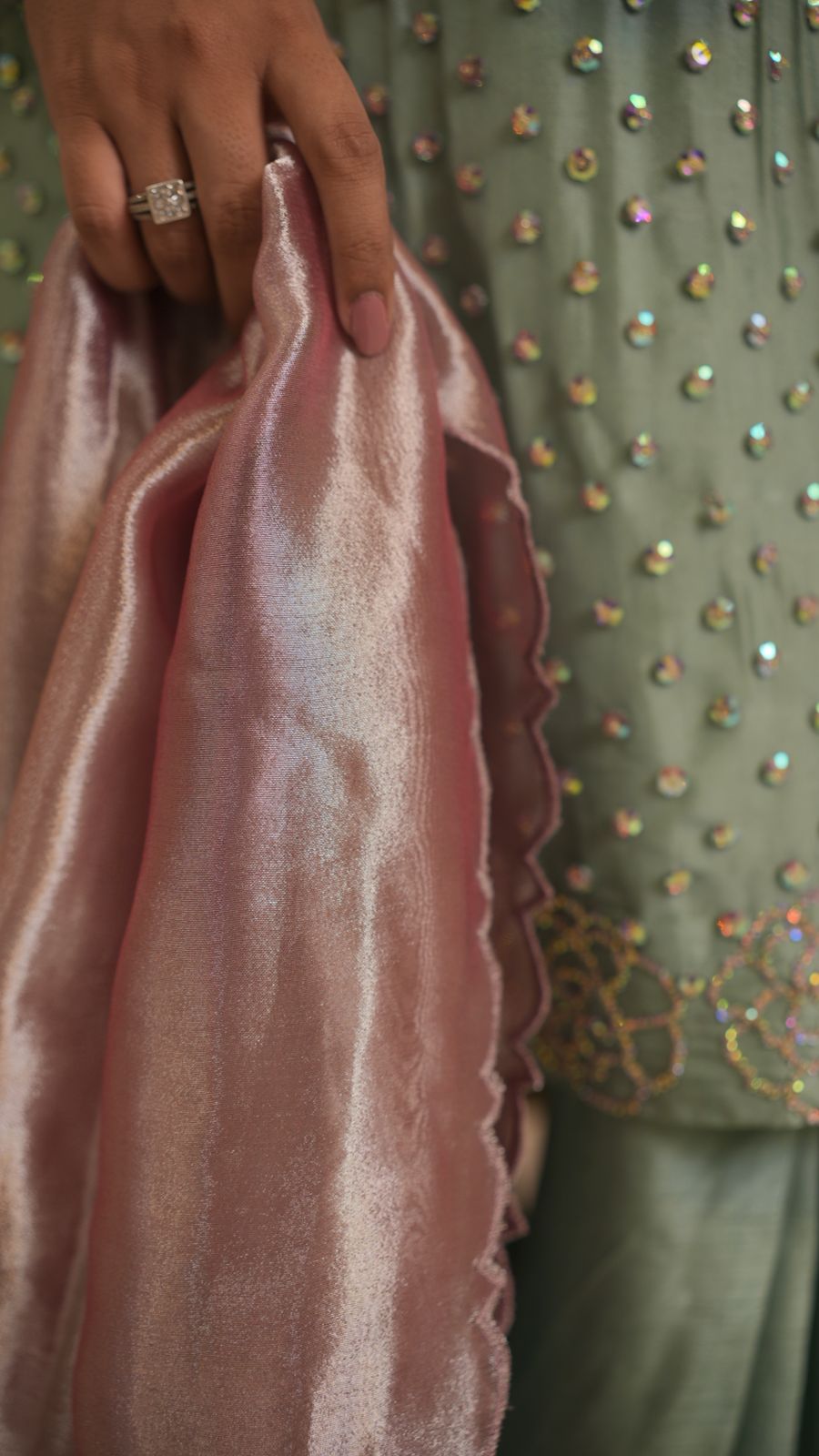 Pastel-Toned Shirt & Box-Pleated Trouser Set – Subtle Glamour, Modern Grace