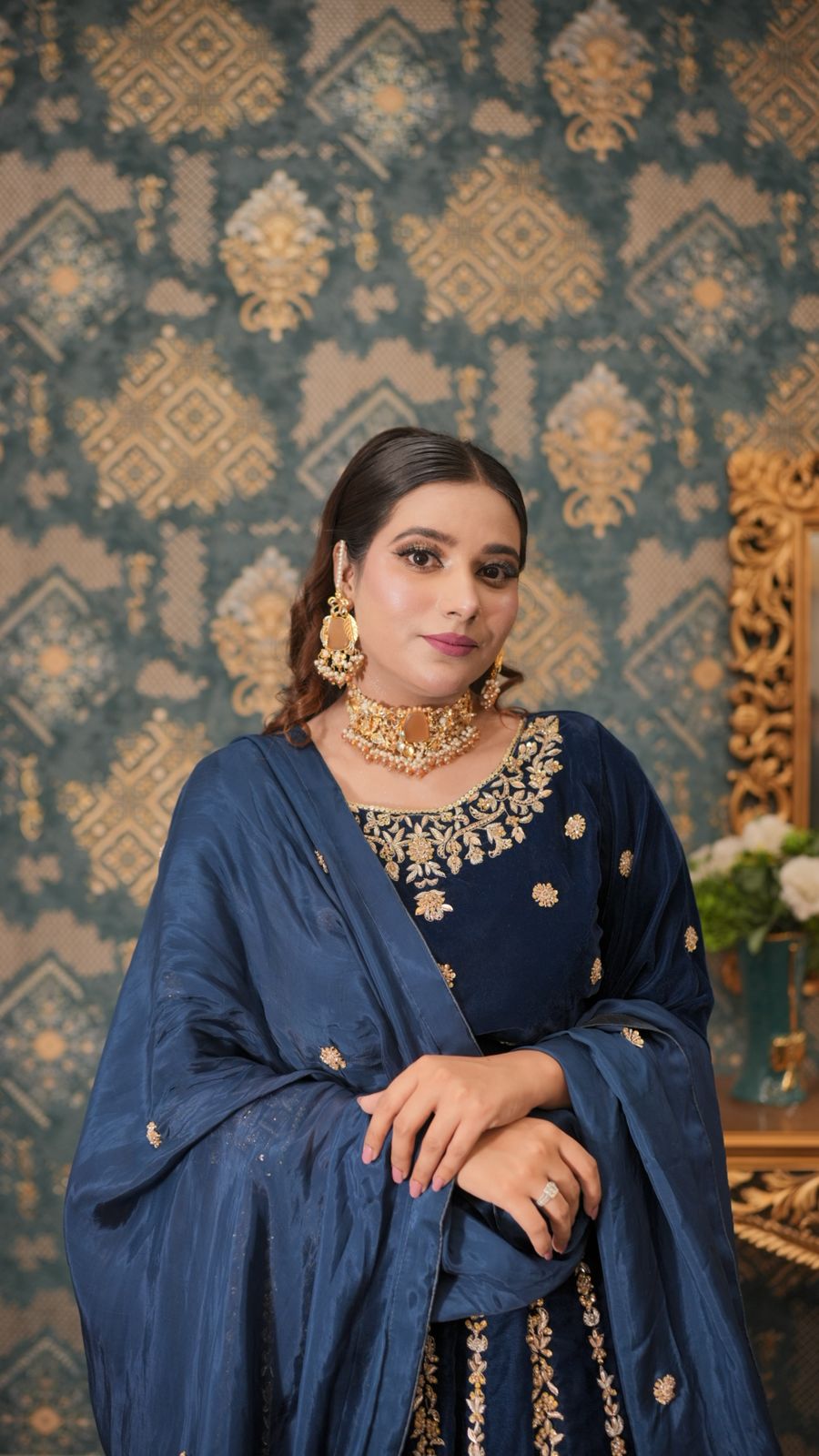 Velvet Zardozi Bridal Lehenga – A Regal Statement of Tradition & Elegance