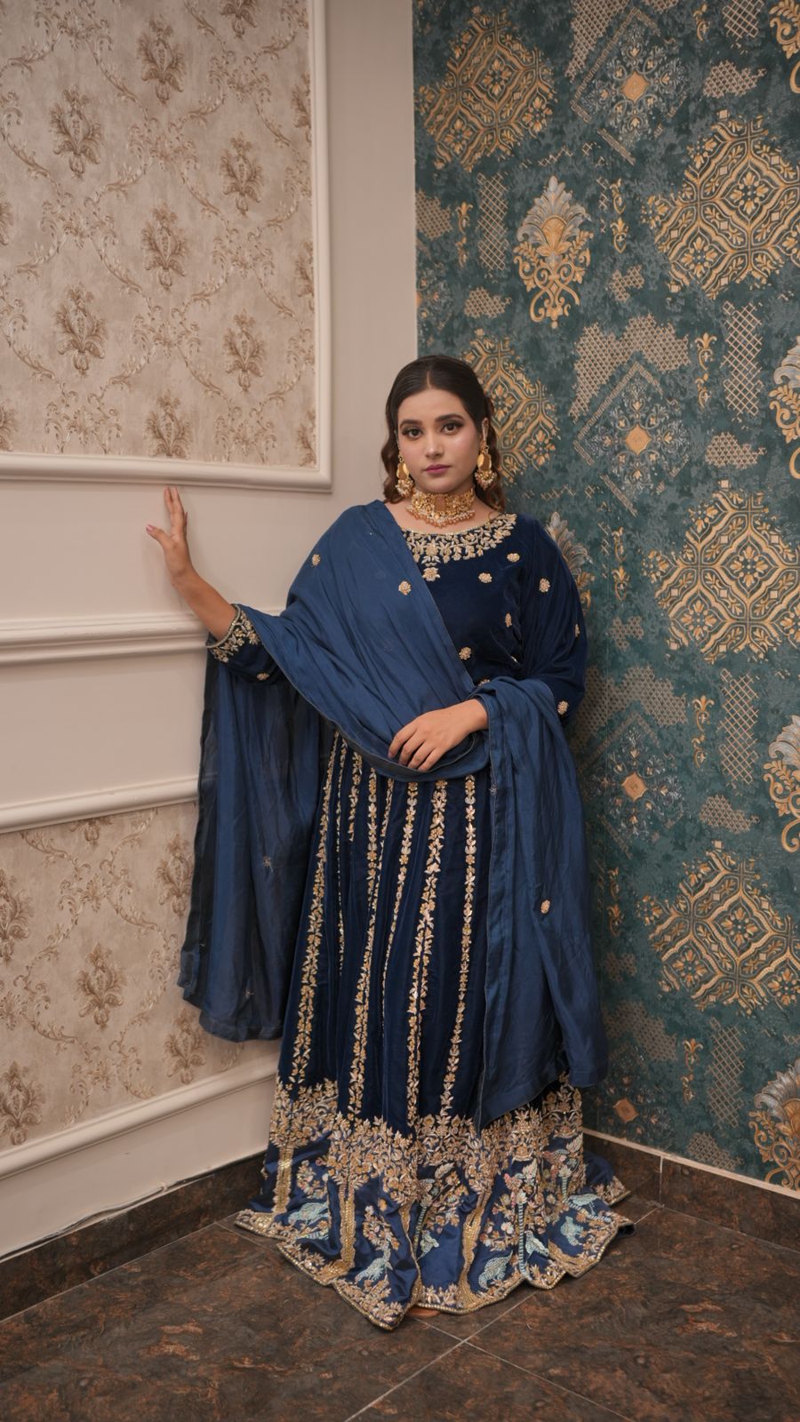 Velvet Zardozi Bridal Lehenga – A Regal Statement of Tradition & Elegance