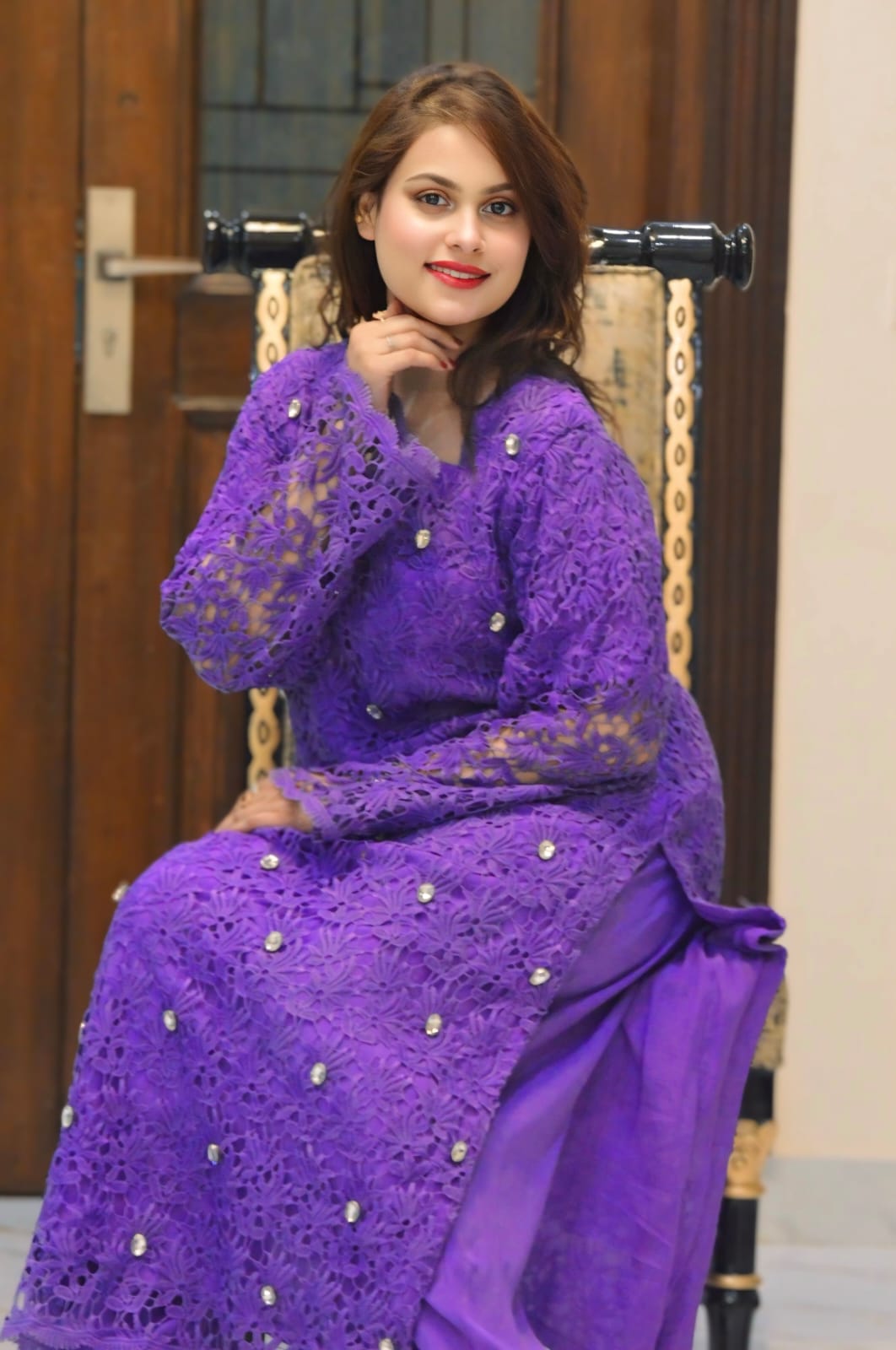 Elegant Cotton Chikan Net Ensemble – Subtle Glamour in Every Detail