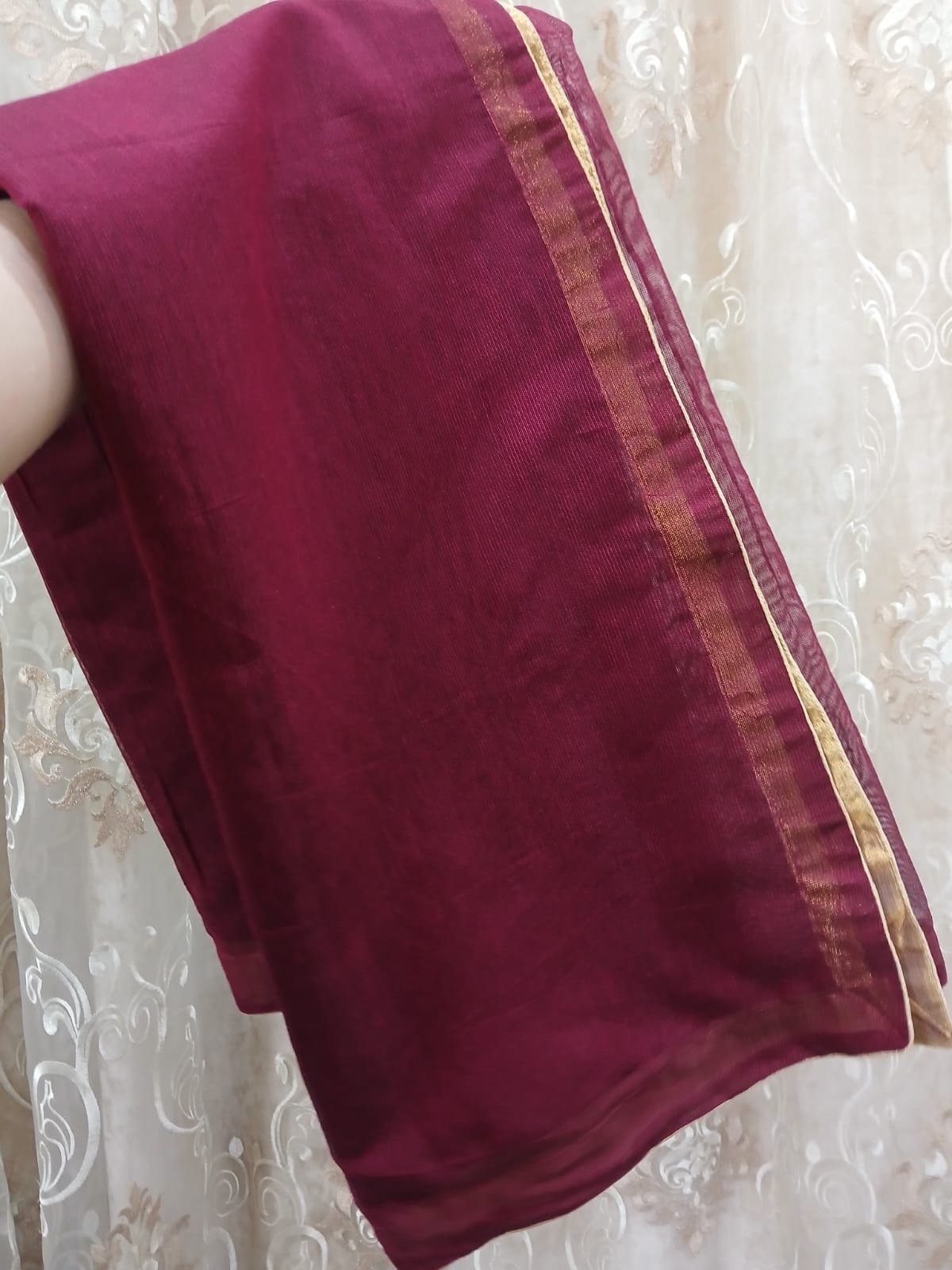 3-Piece Stitched Mehroon Dress with Zardozi & Pearl Detailing