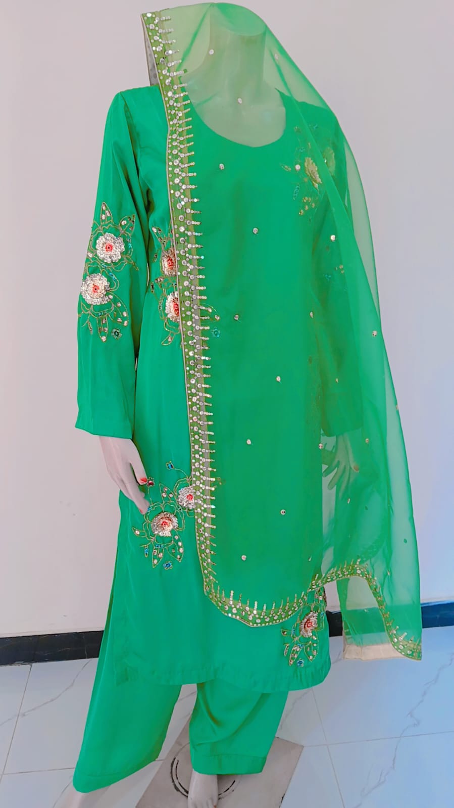 3-Piece Silk Dress with Muse Work & Sitara Dupatta