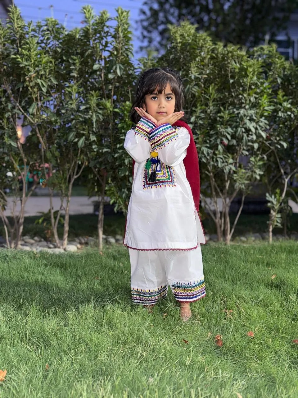 White Lawn Cotton Shalwar Kameez with Colorful Handmade Embroidery