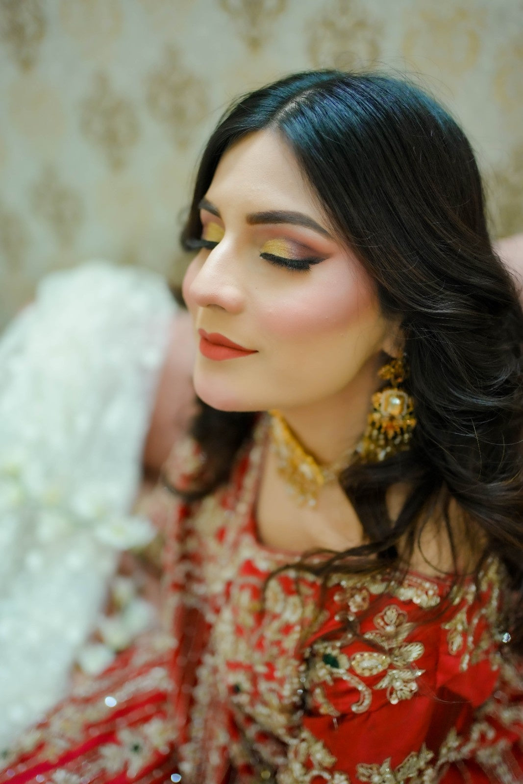 Hand-Embellished Shesha Silk Shirt with Crushed Sharara – Zardozi, Resham & Crystal Detailing