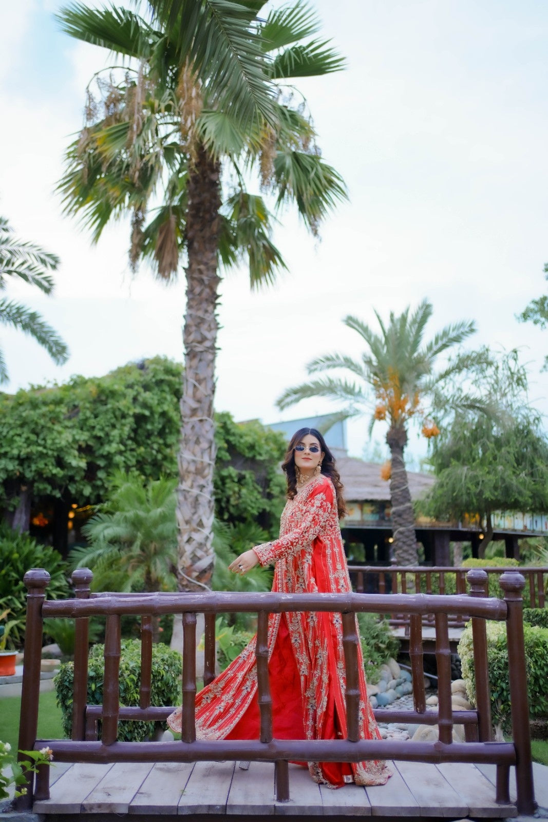 Hand-Embellished Shesha Silk Shirt with Crushed Sharara – Zardozi, Resham & Crystal Detailing