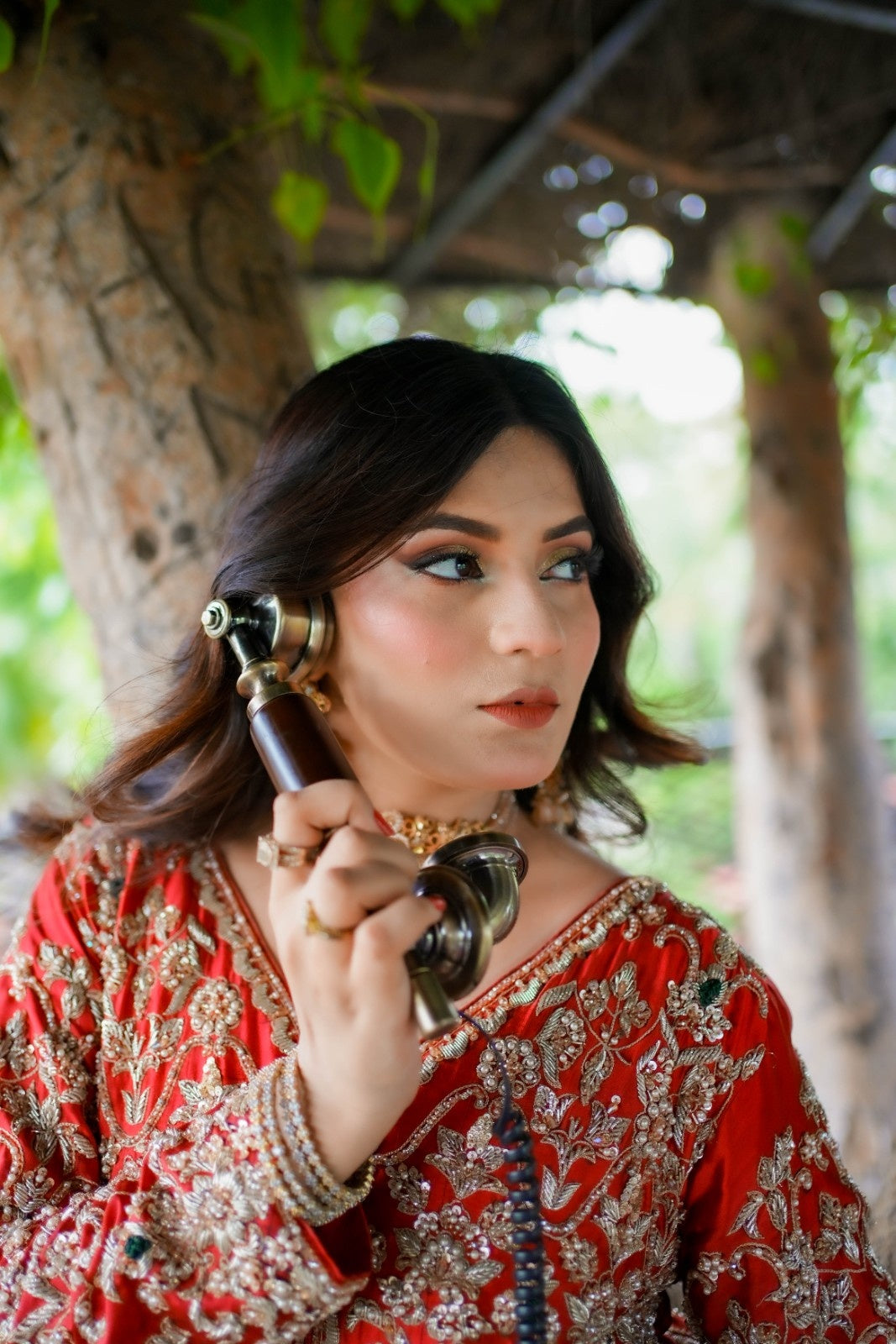 Hand-Embellished Shesha Silk Shirt with Crushed Sharara – Zardozi, Resham & Crystal Detailing