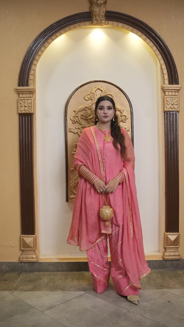 Farshi Wear Affair – Carrot Pink Raw Silk Elegance