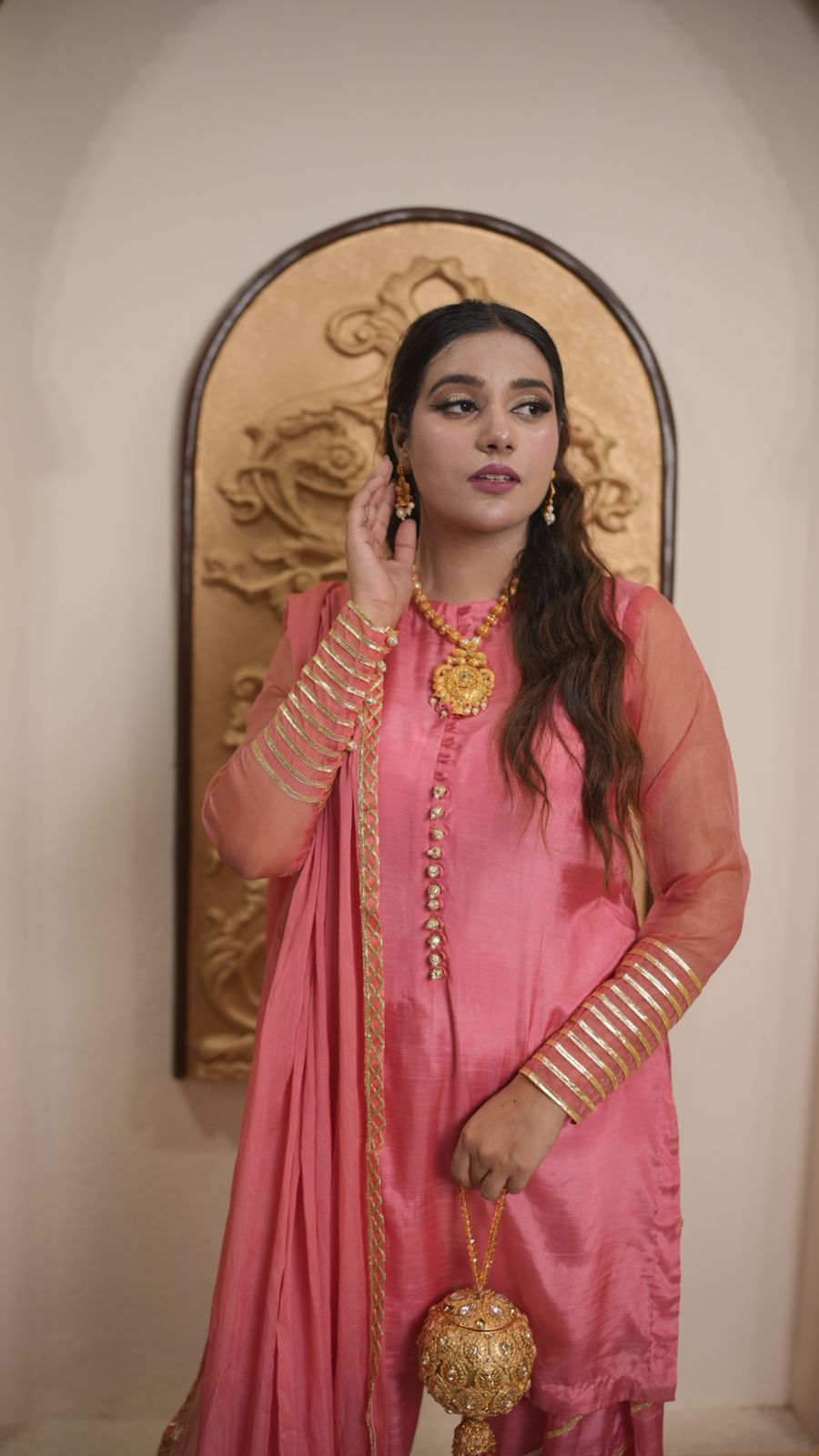 Farshi Wear Affair – Carrot Pink Raw Silk Elegance