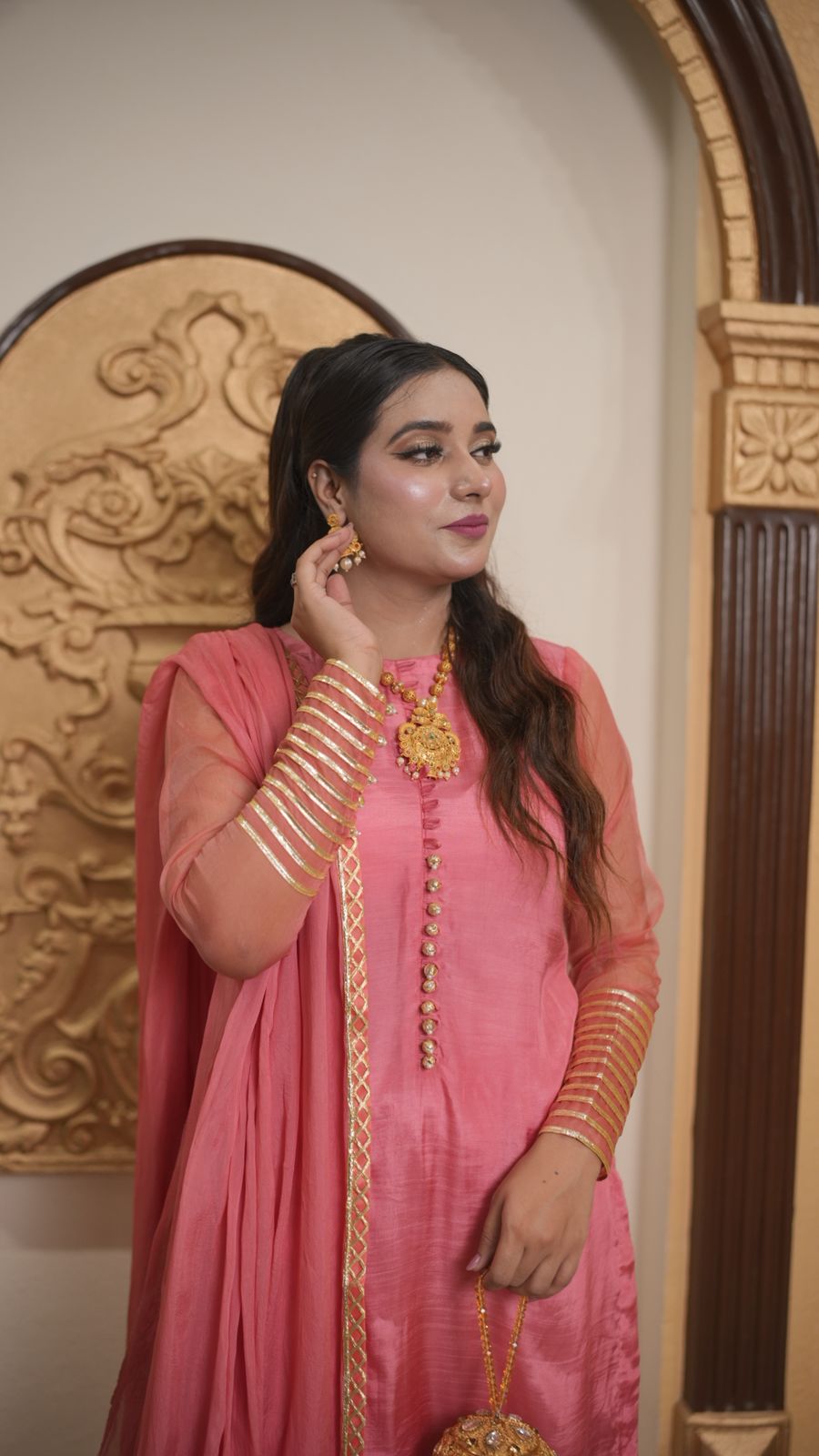 Farshi Wear Affair – Carrot Pink Raw Silk Elegance