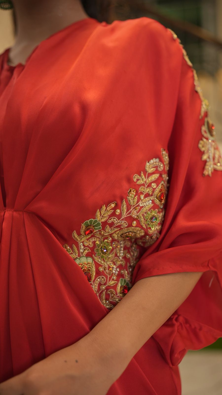 Luxurious Silk Kaftan – Adorned with Resham Embroidery & Zardozi Elegance