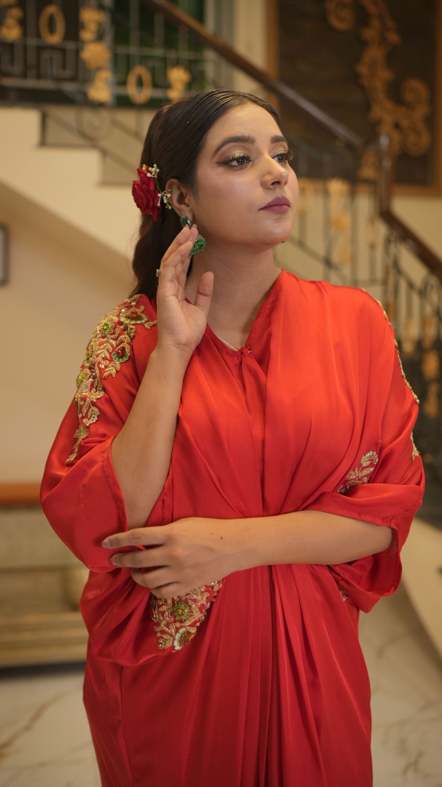 Luxurious Silk Kaftan – Adorned with Resham Embroidery & Zardozi Elegance