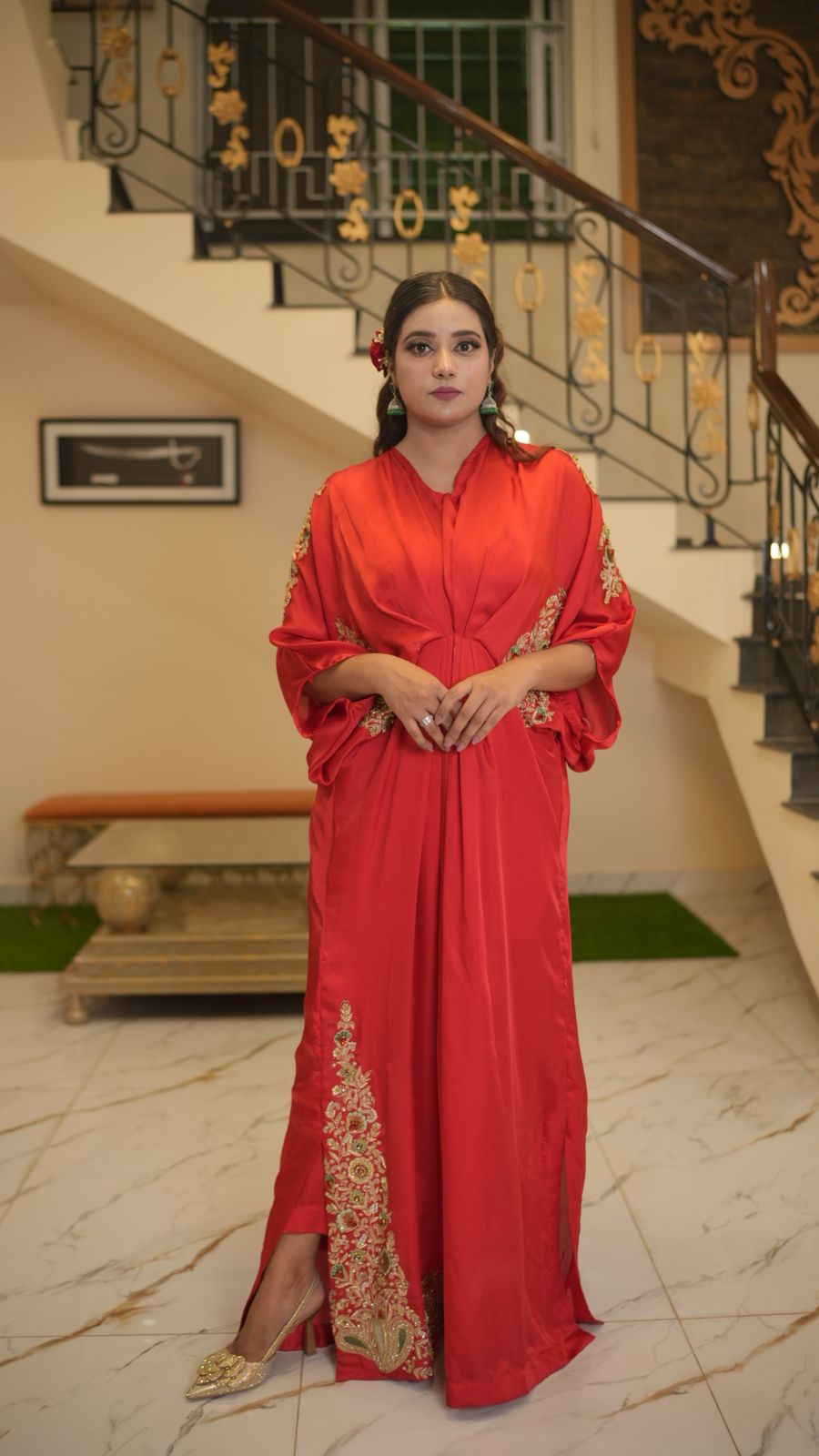 Luxurious Silk Kaftan – Adorned with Resham Embroidery & Zardozi Elegance