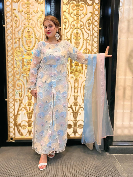 Exquisite Embroidered Net Wedding Dress – A Vision in Elegance