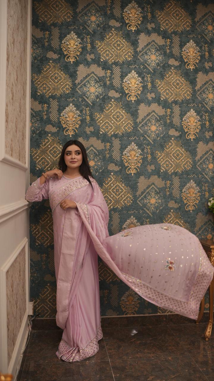 Elegant Saree with Stone-Embellished Blouse & Butterfly Pallu Design
