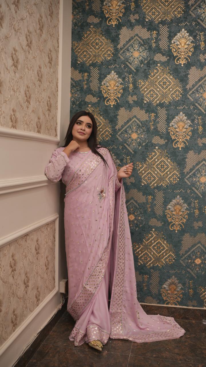 Elegant Saree with Stone-Embellished Blouse & Butterfly Pallu Design