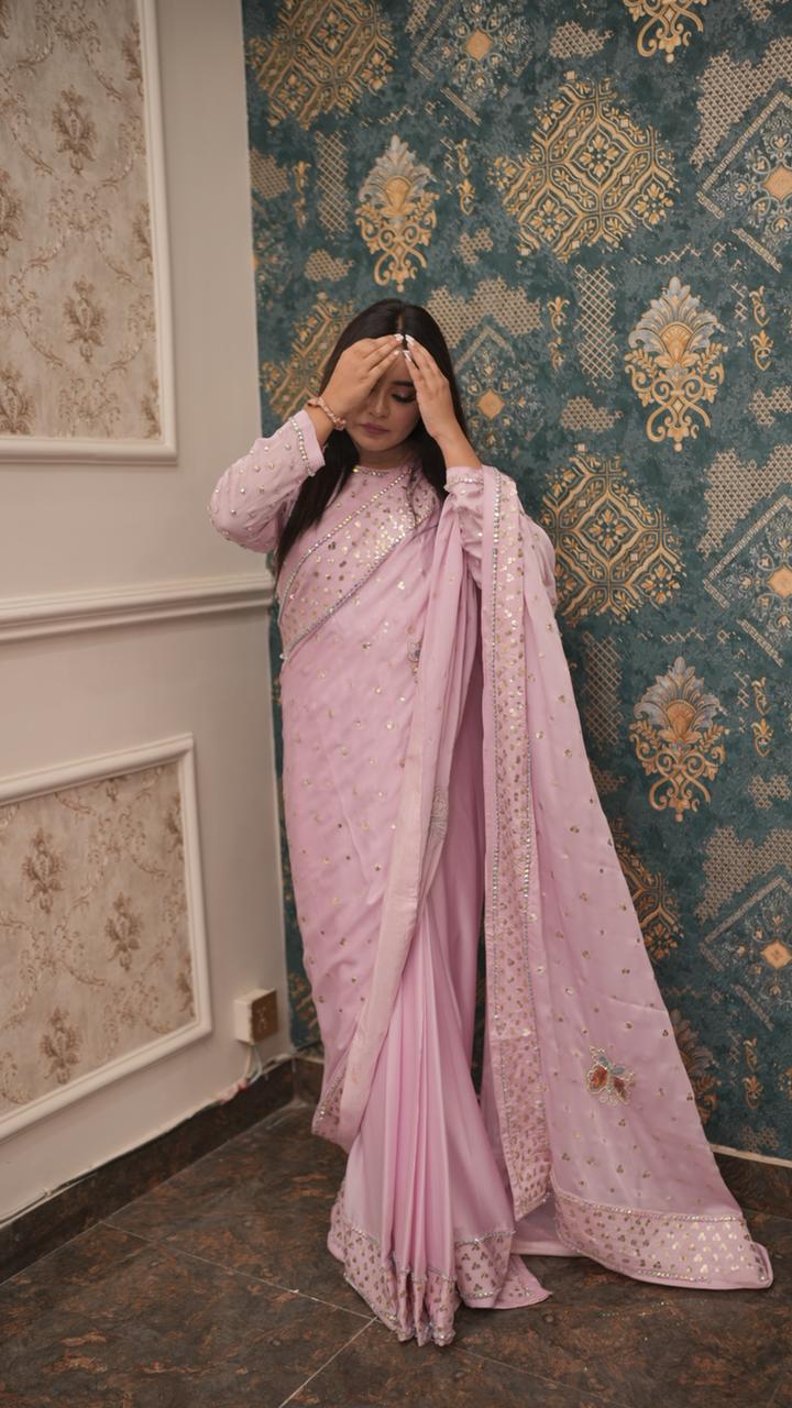 Elegant Saree with Stone-Embellished Blouse & Butterfly Pallu Design
