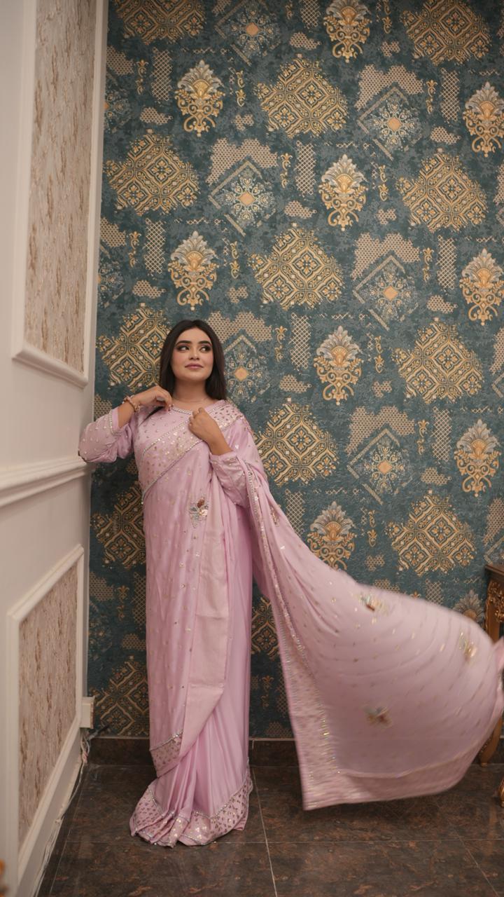 Elegant Saree with Stone-Embellished Blouse & Butterfly Pallu Design