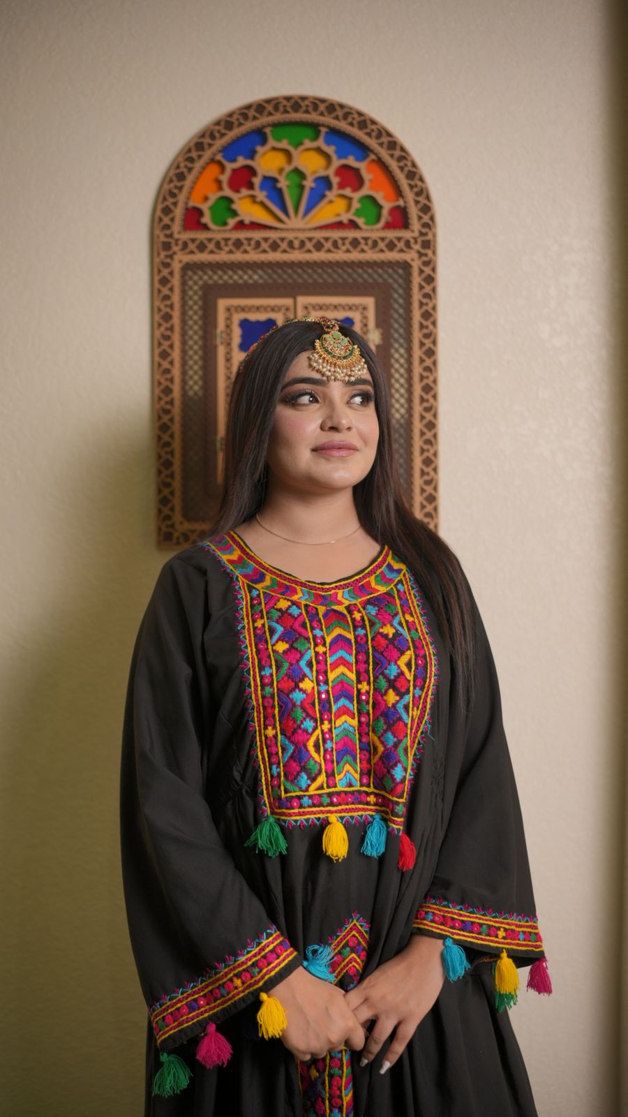 Black Pathani Frock – Hand Embroidered Elegance with Shesha Work