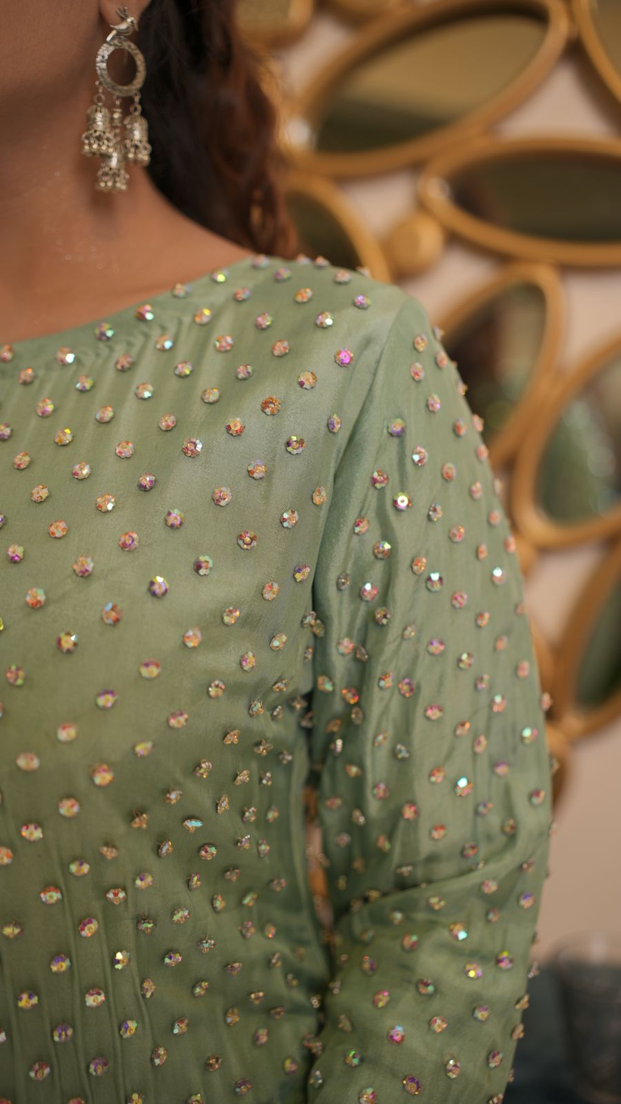 Pastel-Toned Shirt & Box-Pleated Trouser Set – Subtle Glamour, Modern Grace