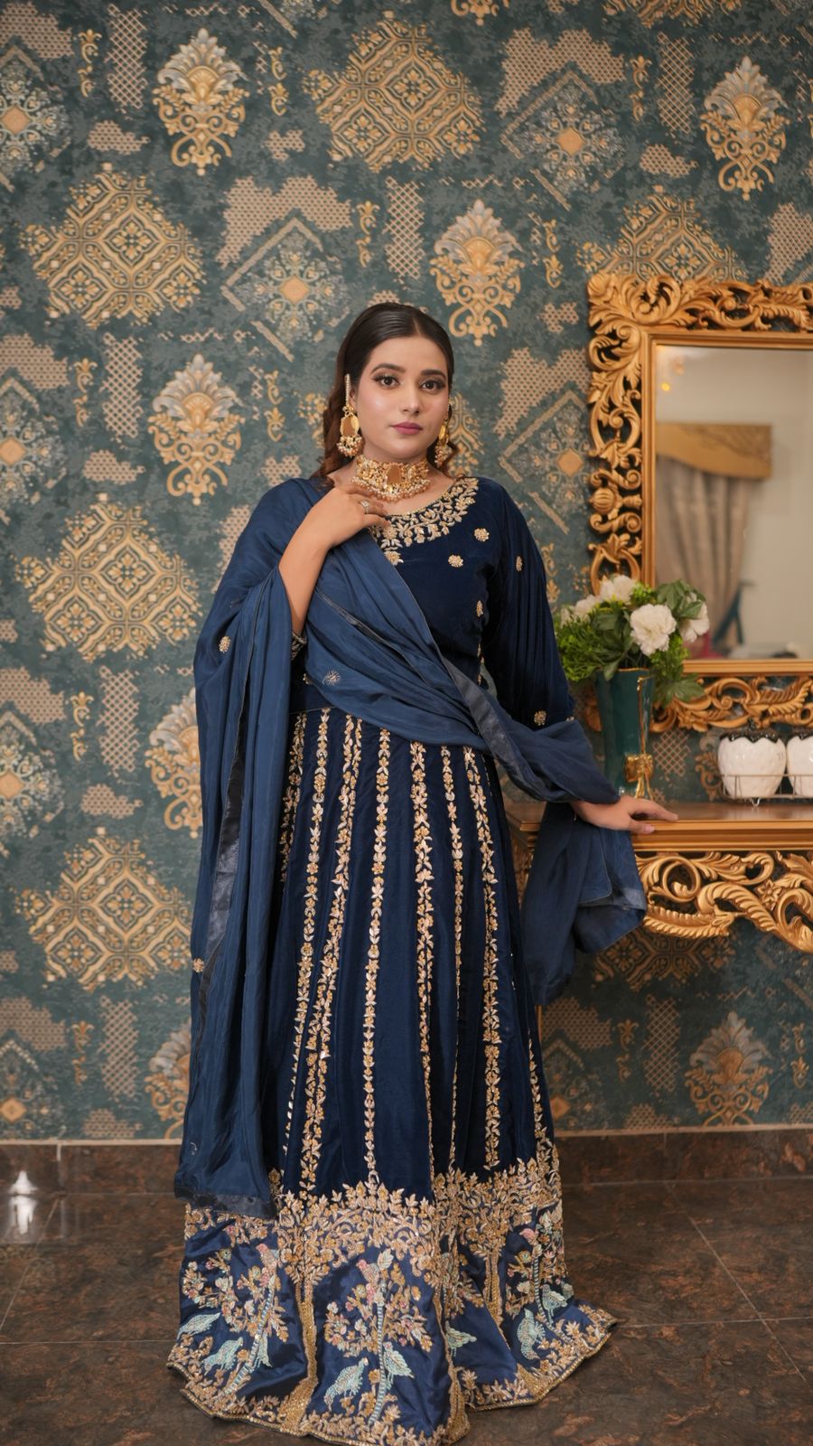 Velvet Zardozi Bridal Lehenga – A Regal Statement of Tradition & Elegance
