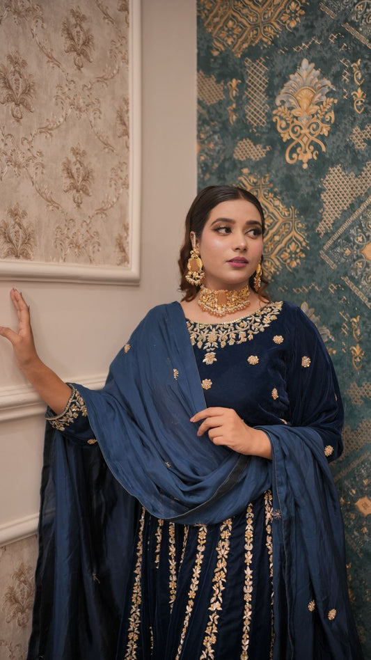 Velvet Zardozi Bridal Lehenga – A Regal Statement of Tradition & Elegance
