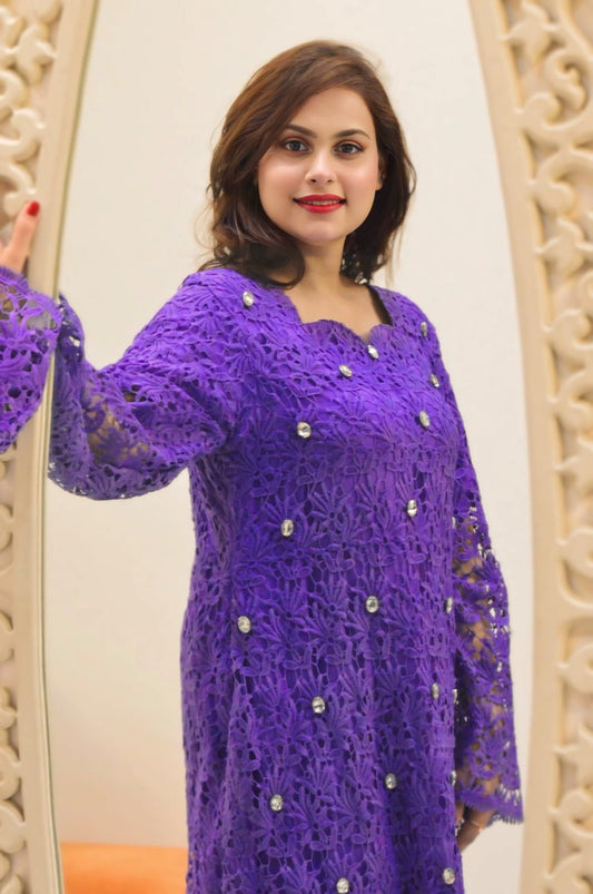 Elegant Cotton Chikan Net Ensemble – Subtle Glamour in Every Detail