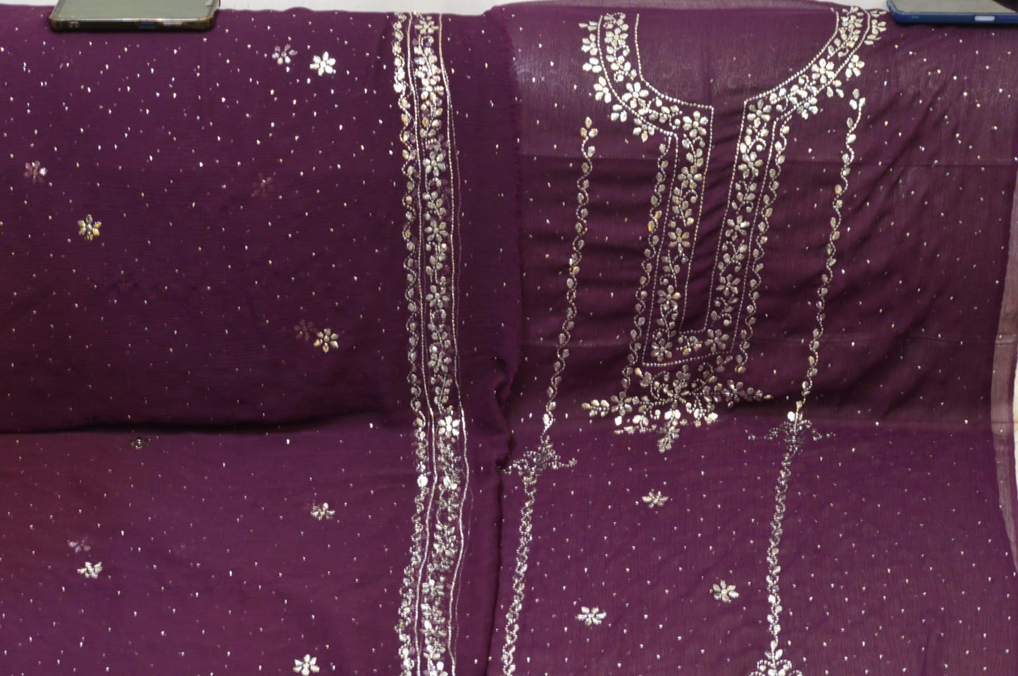 Pakistani Ginger Chiffon 3-Piece Fabric Set – Embroidered Gala & Dupatta Pallu | Chari Design