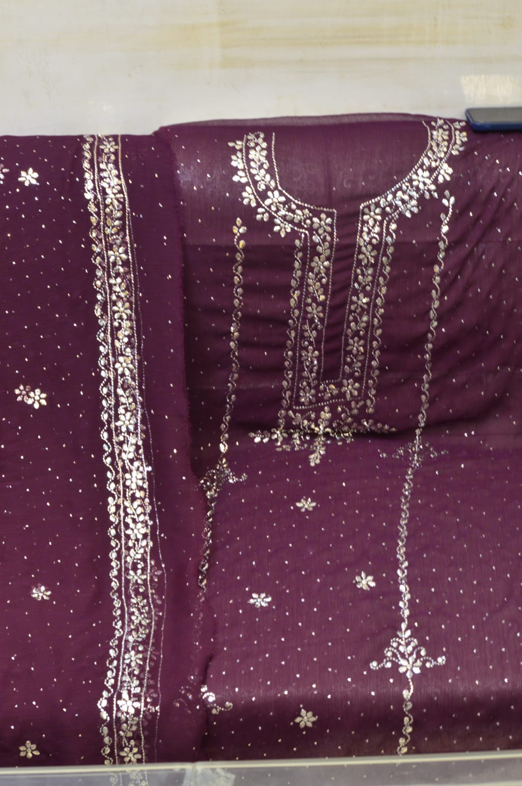 Pakistani Ginger Chiffon 3-Piece Fabric Set – Embroidered Gala & Dupatta Pallu | Chari Design