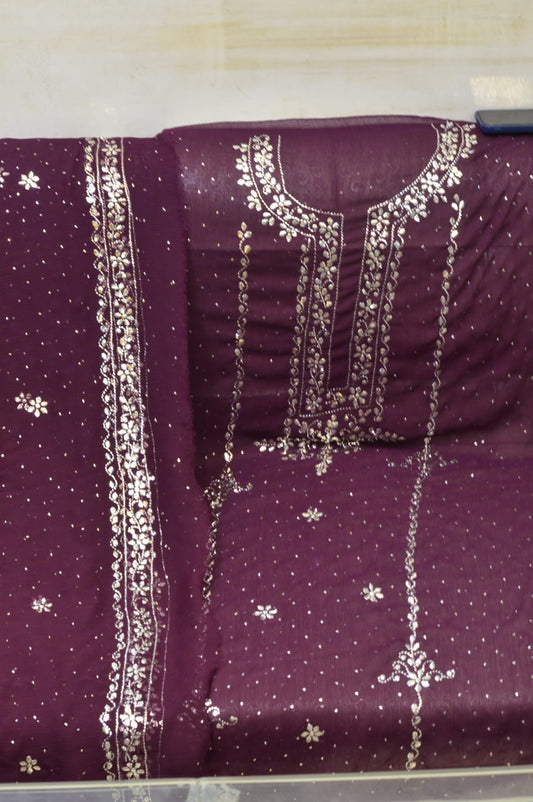 Pakistani Ginger Chiffon 3-Piece Fabric Set – Embroidered Gala & Dupatta Pallu | Chari Design
