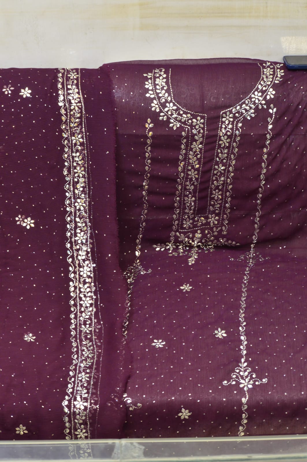 Pakistani Ginger Chiffon 3-Piece Fabric Set – Embroidered Gala & Dupatta Pallu | Chari Design