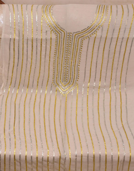 3-Piece Pakistani Suit – Patti Dana Button Work | 4-Side Bordered Dupatta | Antique Mukesh Jali Sleeves
