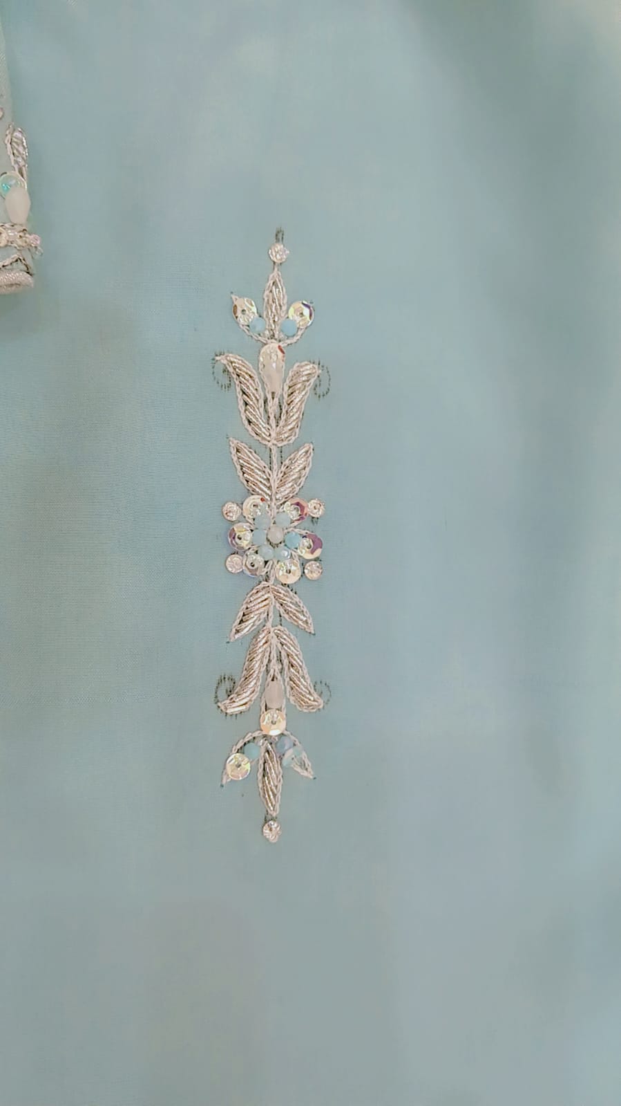 2-Piece Aqua Blue Rameen Silk Dress with Zardozi & Crystal Work