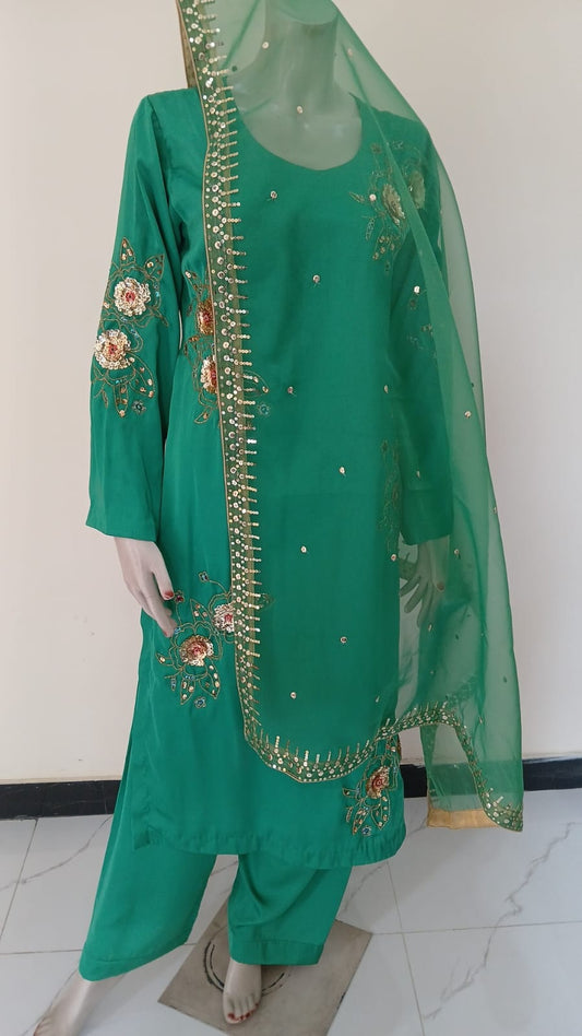 3-Piece Silk Dress with Muse Work & Sitara Dupatta