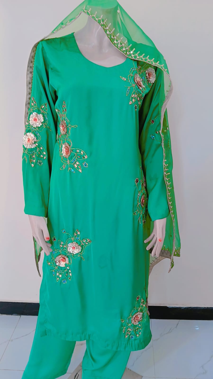 3-Piece Silk Dress with Muse Work & Sitara Dupatta