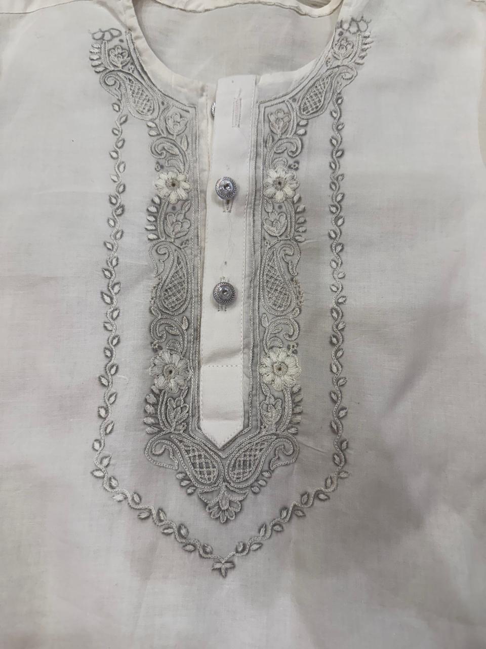 Boys White Kurta with Patti Embroidery & Plain White Shalwar – 14th August Special