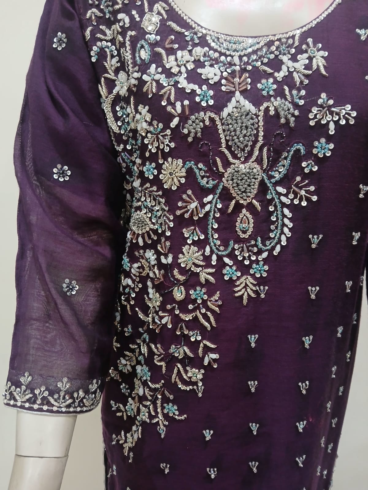 Premium Stitched Purple Embroidered 3-Piece Dress – Wedding Wear