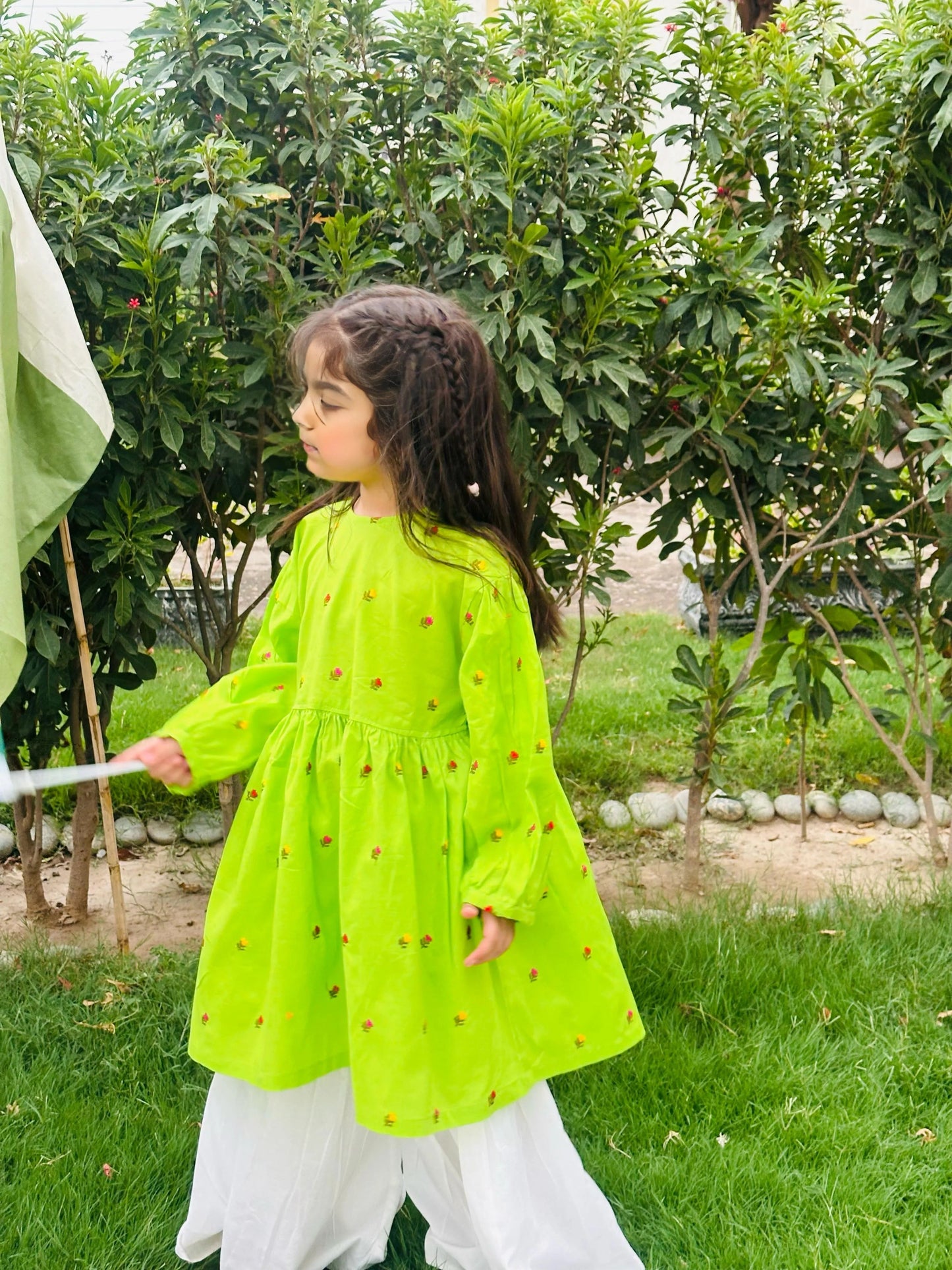 Embroidered Lawn Cotton Frock with Matching White Garara