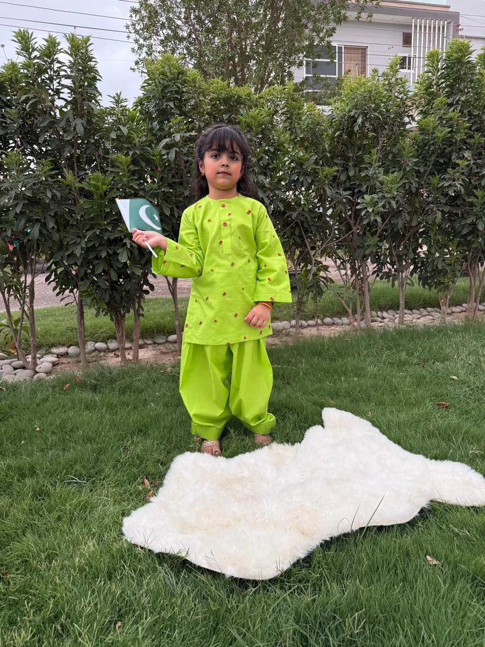 Green Lawn Cotton Shalwar Kameez with Matching Handmade Embroidery – 14th August Special