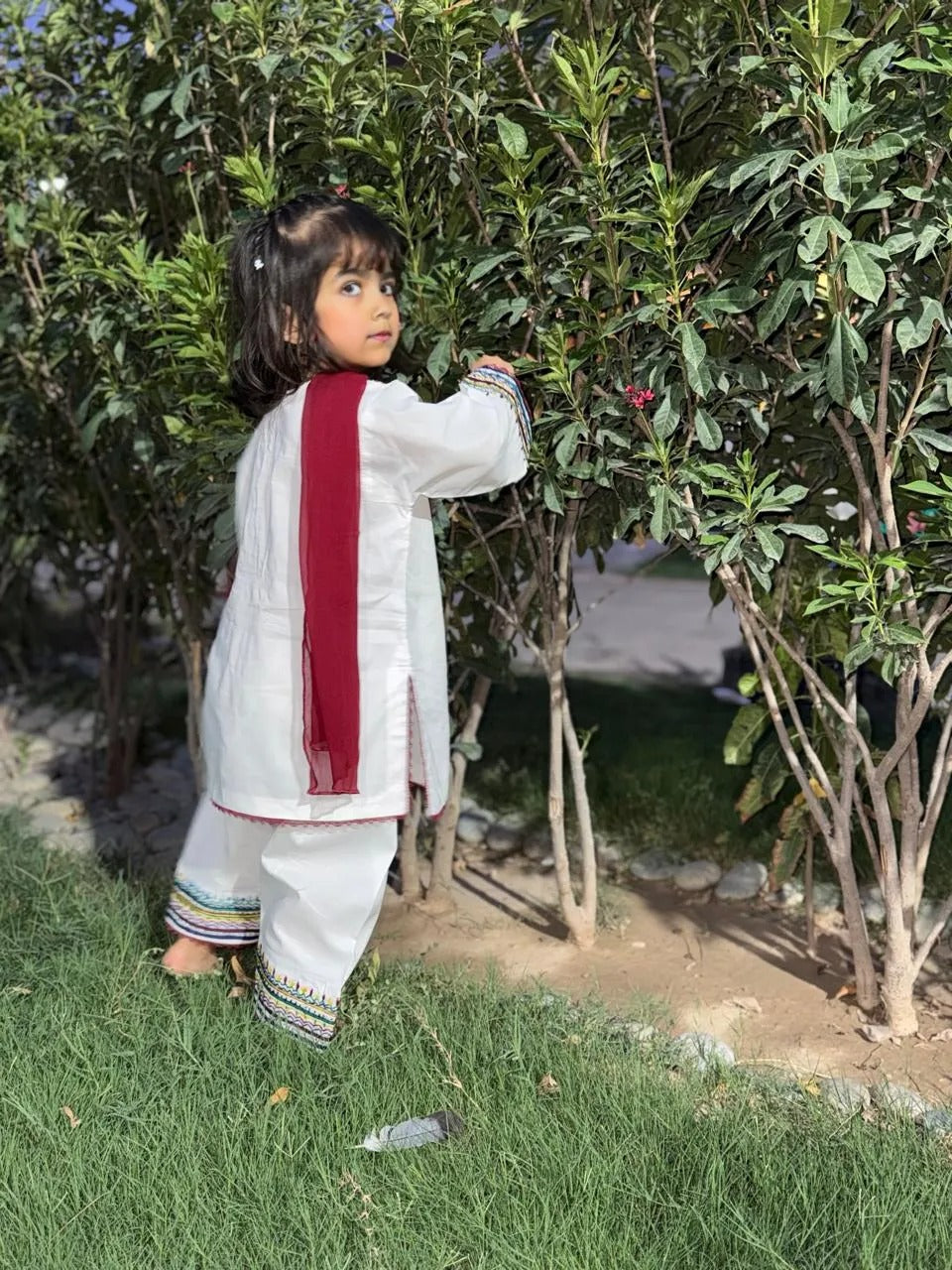 White Lawn Cotton Shalwar Kameez with Colorful Handmade Embroidery