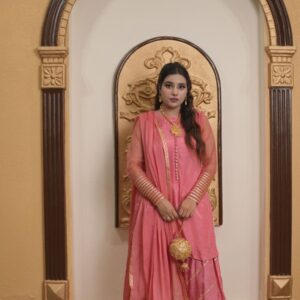 Farshi Wear Affair ‚ Carrot Pink Raw Silk Elegance