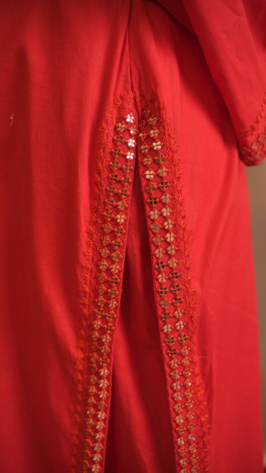 WhatsAppImage2025-05-20at02.52.07_1 Handcrafted Red Cotton Ensemble with Mirror Work Detailing - Image 10