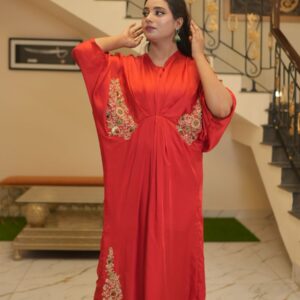 Luxurious Silk Kaftan ‚ Adorned with Resham Embroidery & Zardozi Elegance